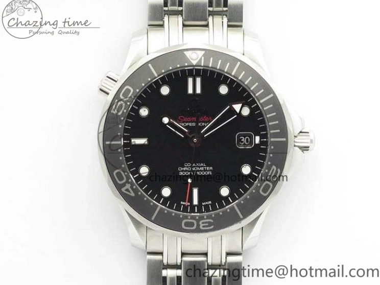 0816 Flexible Seamaster 300M SS OMF 1:1 Best Edition Black Dial Matt Black Ceramic Bezel On SS Bracelet A 8147